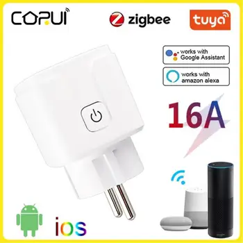 Tuya ZigBee Smart Plug EU 16A Розетка с Таймером 110-250 В, Беспроводная Вилка, Совместимая С Alexa Google Home Assistant Умный Дом