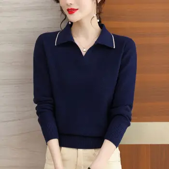 Весенне-осенние женские универсальные однотонные свитера, уличная мода, свободные пуловеры, повседневные трикотажные топы в корейском стиле с длинным рукавом и V-образным вырезом